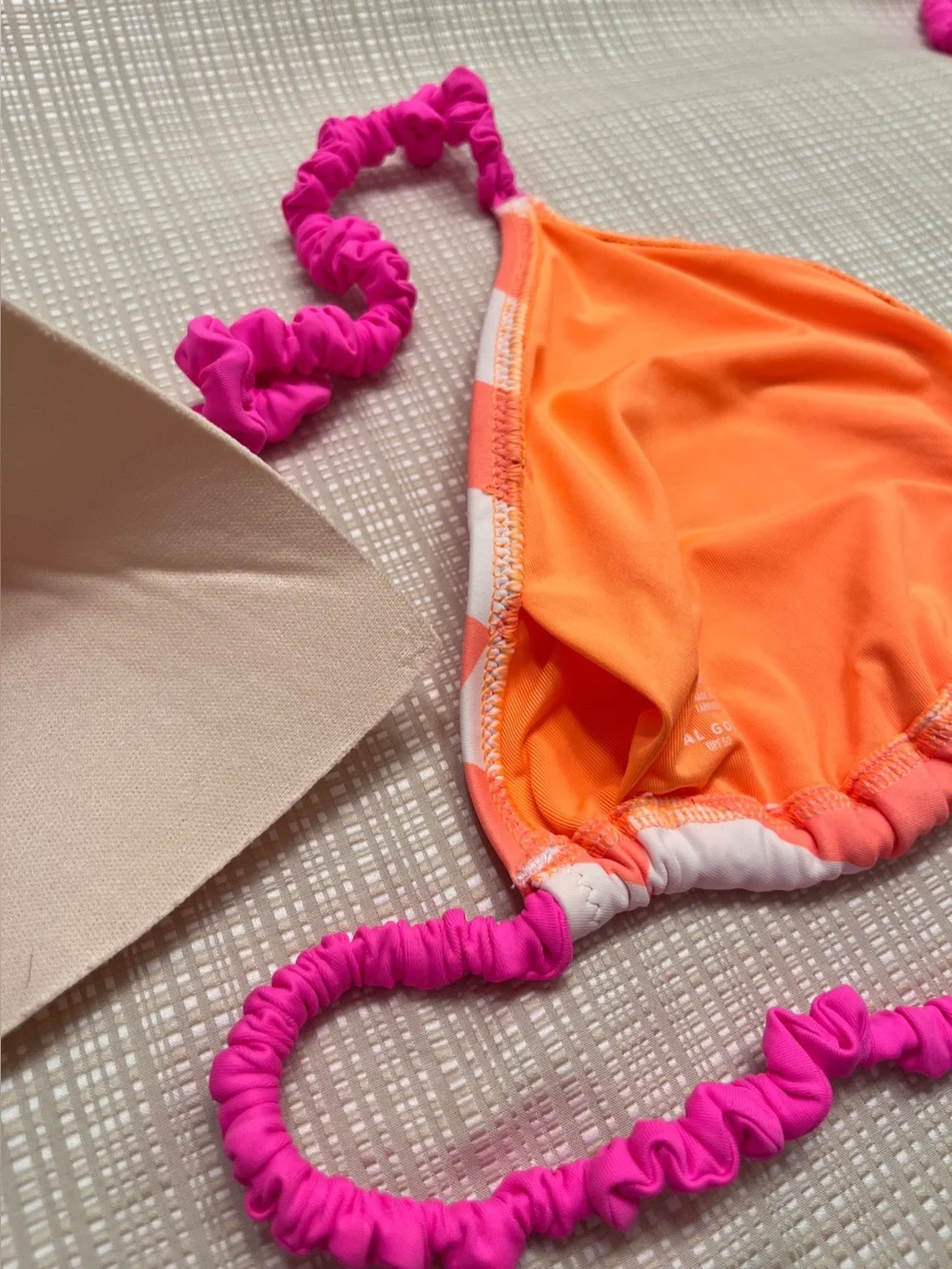 Aerie Striped Ruffle Triangle String Bikini Top Swim Neon Dopamine